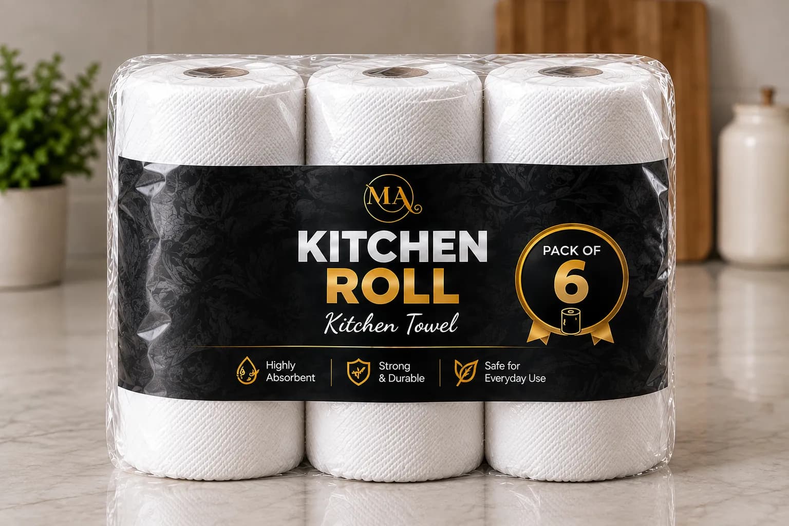 MA Soft Premium Kitchen Towel Rolls – (Pack Of 6) – Highly Absorbent & Durable