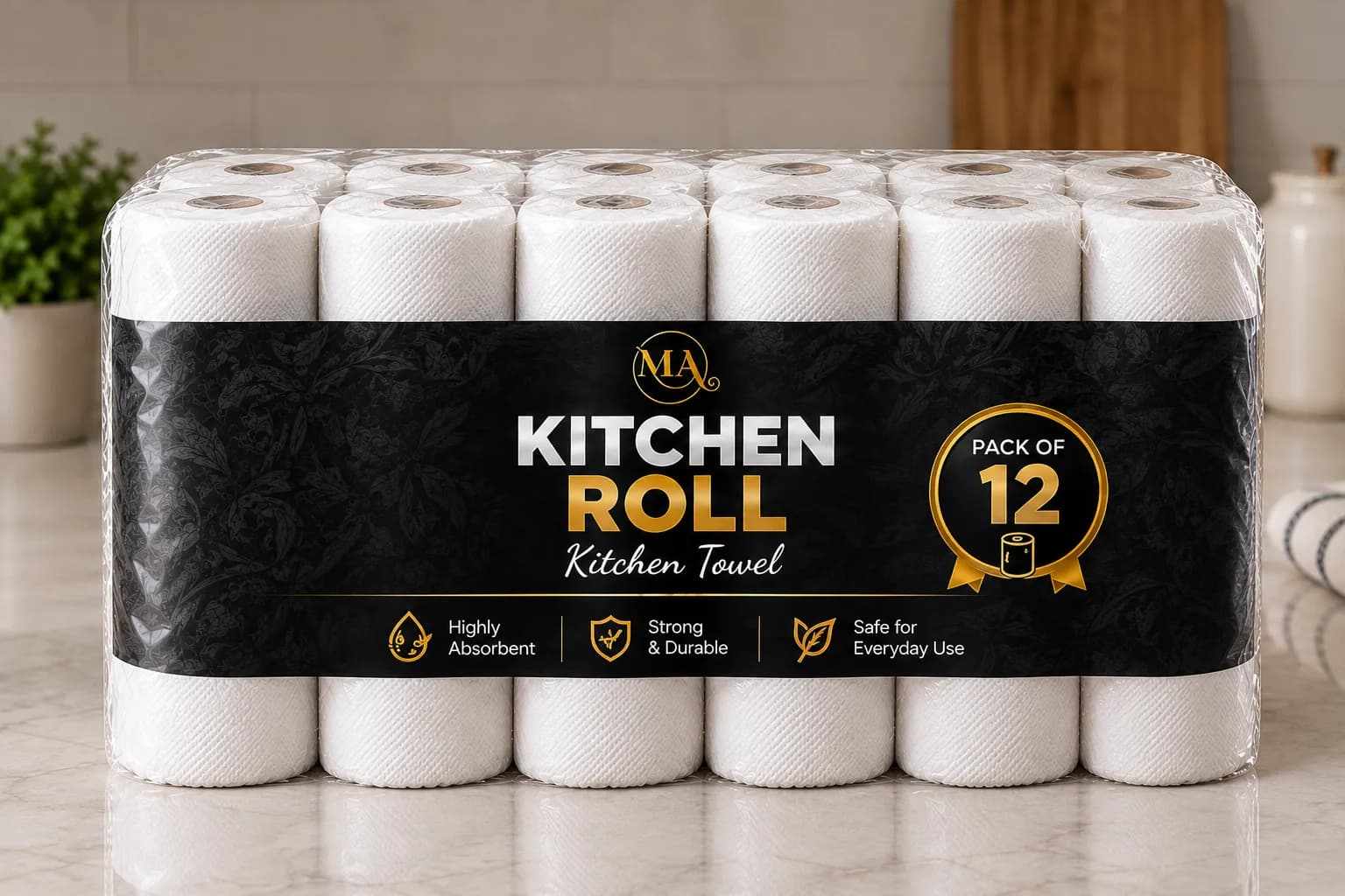 MA Soft Premium Kitchen Towel Rolls – (Pack Of 12) – Highly Absorbent & Durable