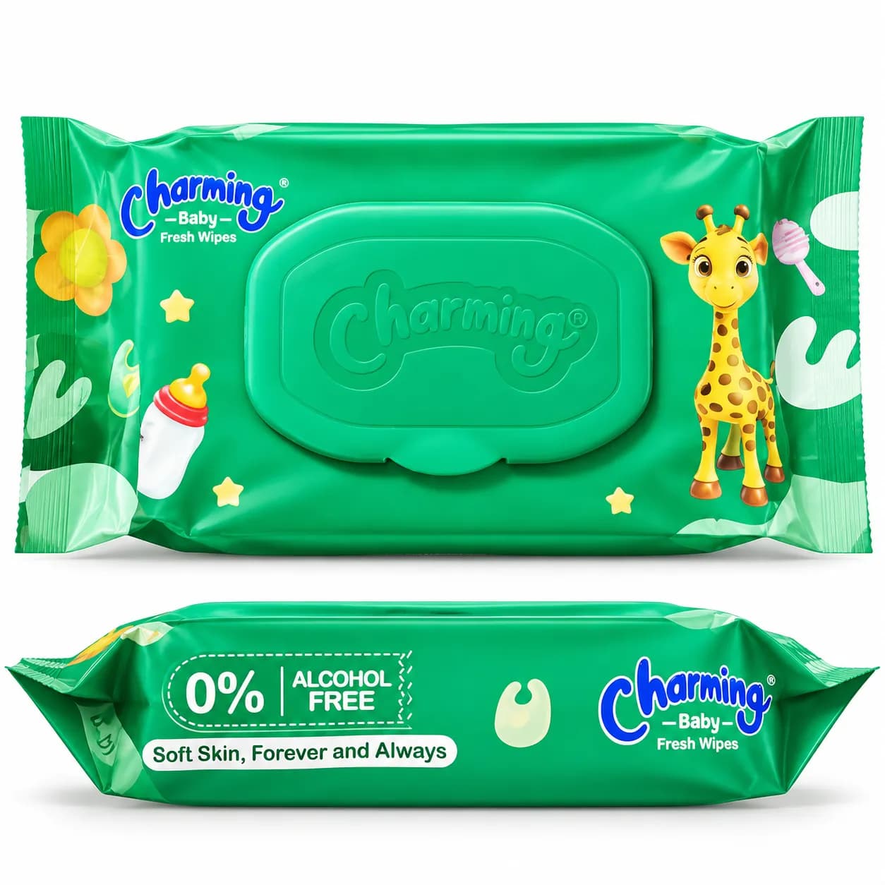 Charming Baby Fresh Wipes – Green | Pack of 6 | Baby Care Bundle