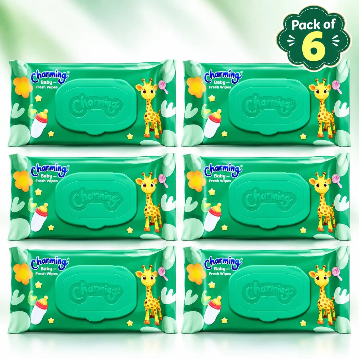 Charming Baby Fresh Wipes – Green | Pack of 6 | Baby Care Bundle